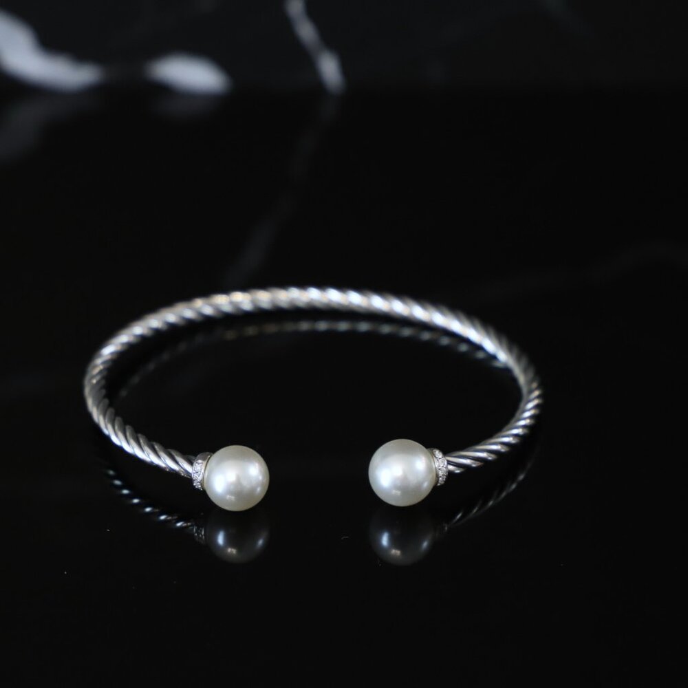 David Yurman Sterling Silver Solari Bracelet Pearl with Diamonds size Medium